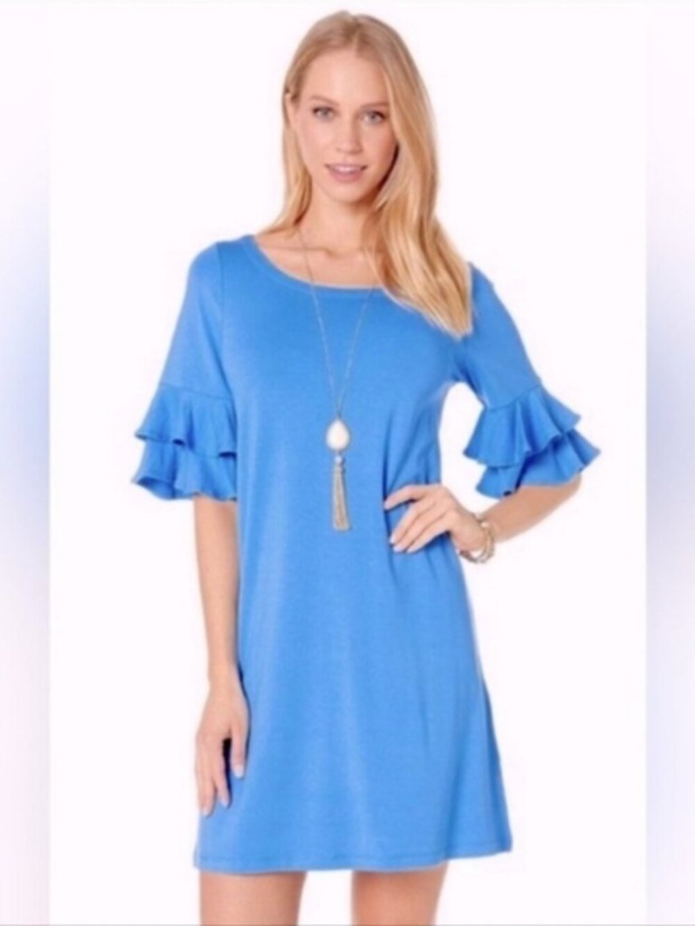 Lilly Pulitzer Lula Dress Coastal Blue Ruffle Sleeve Size XS Preppy Bright